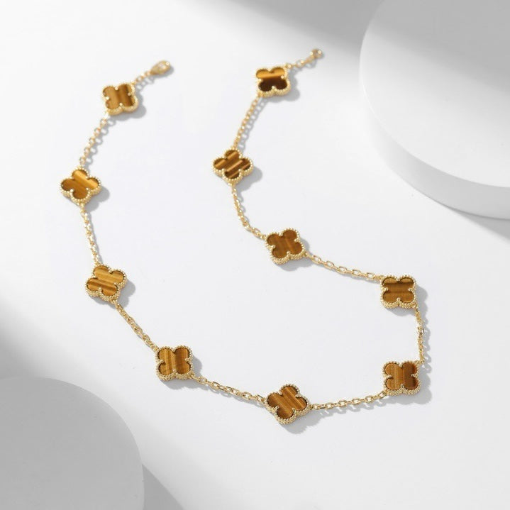 [NOBLE AURA]CLOVER 10 MOTIFS TIGER EYE NECKLACE