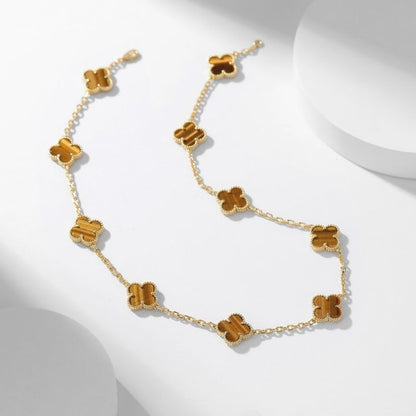 [NOBLE AURA]CLOVER 10 MOTIFS TIGER EYE NECKLACE