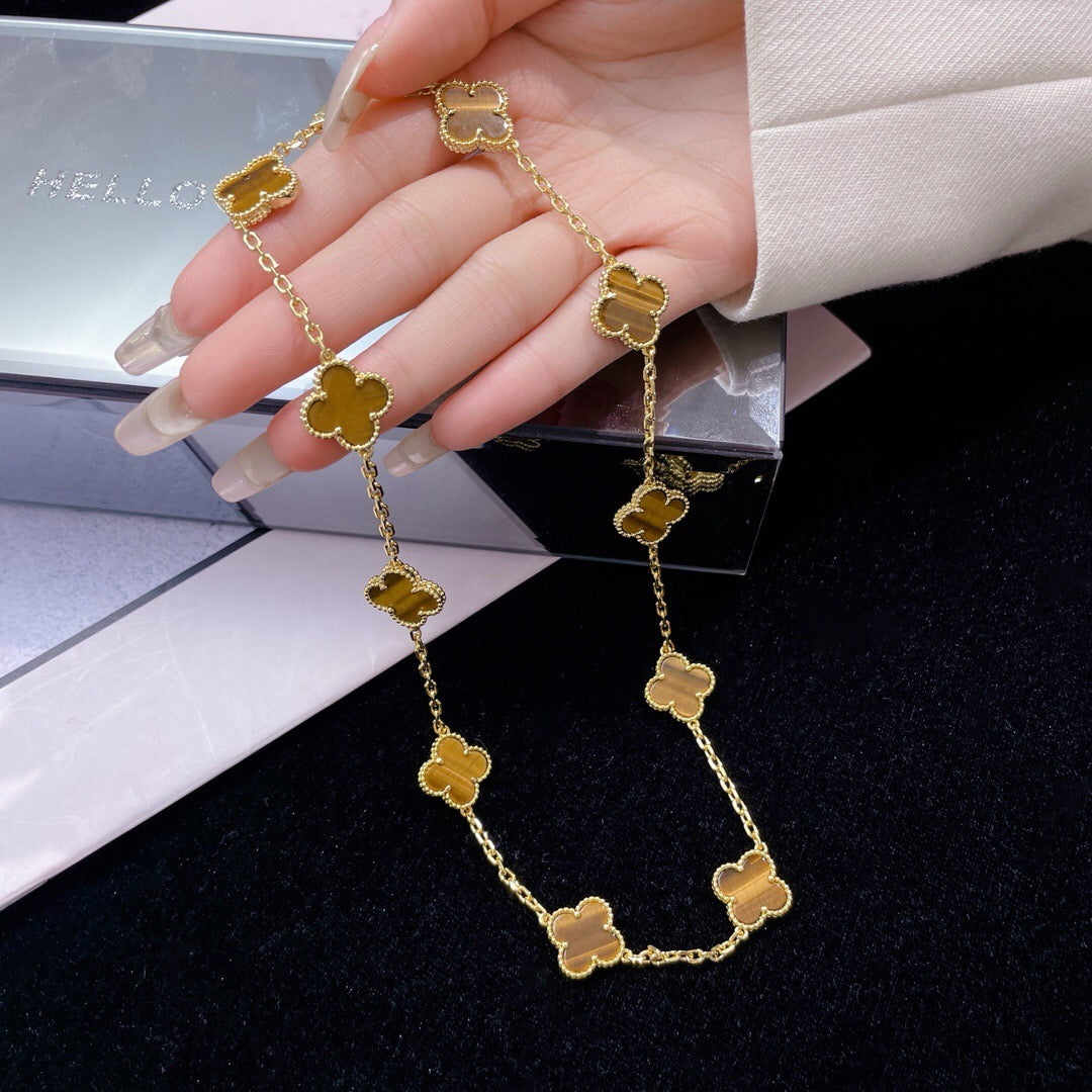 [NOBLE AURA]CLOVER 10 MOTIFS TIGER EYE NECKLACE