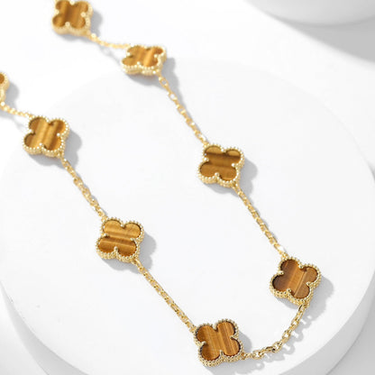 [NOBLE AURA]CLOVER 10 MOTIFS TIGER EYE NECKLACE