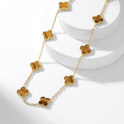 [NOBLE AURA]CLOVER 10 MOTIFS TIGER EYE NECKLACE