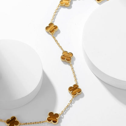 [NOBLE AURA]CLOVER 10 MOTIFS TIGER EYE NECKLACE