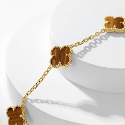 [NOBLE AURA]CLOVER 10 MOTIFS TIGER EYE NECKLACE