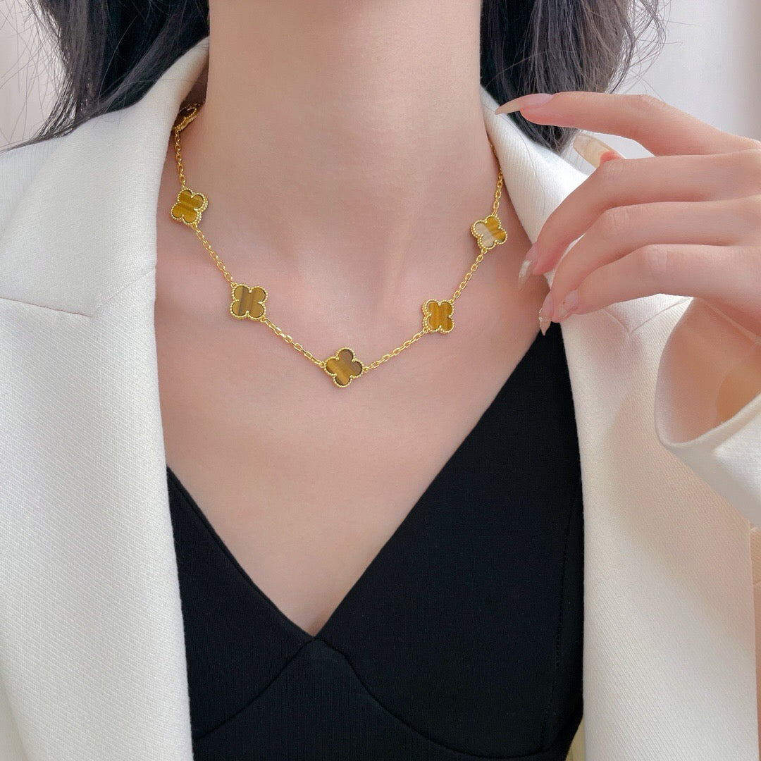 [NOBLE AURA]CLOVER 10 MOTIFS TIGER EYE NECKLACE