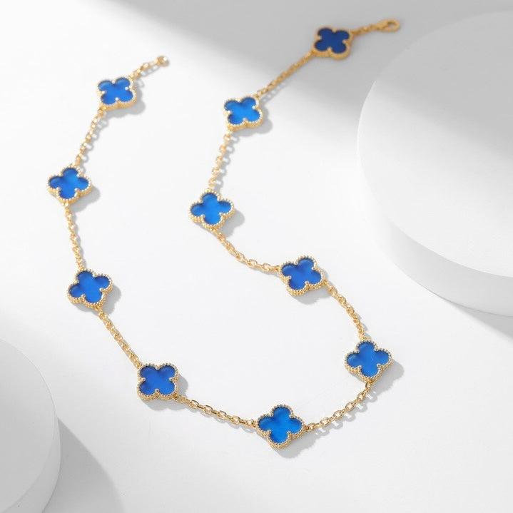 [NOBLE AURA]CLOVER 10 MOTIFS BLUE AGATE NECKLACE