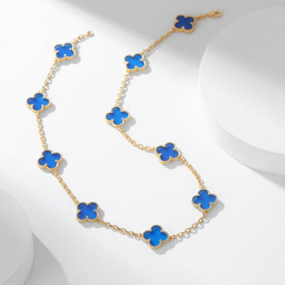 [NOBLE AURA]CLOVER 10 MOTIFS BLUE AGATE NECKLACE