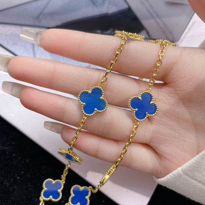 [NOBLE AURA]CLOVER 10 MOTIFS BLUE AGATE NECKLACE