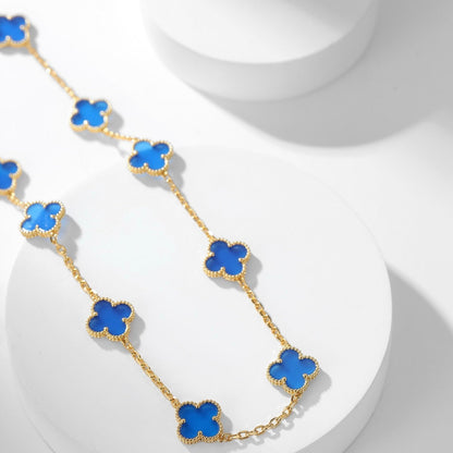[NOBLE AURA]CLOVER 10 MOTIFS BLUE AGATE NECKLACE