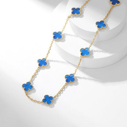 [NOBLE AURA]CLOVER 10 MOTIFS BLUE AGATE NECKLACE