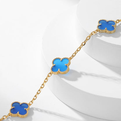 [NOBLE AURA]CLOVER 10 MOTIFS BLUE AGATE NECKLACE