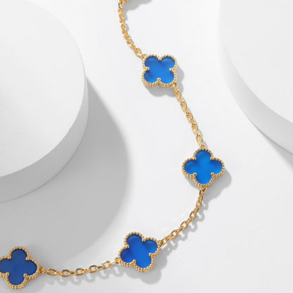 [NOBLE AURA]CLOVER 10 MOTIFS BLUE AGATE NECKLACE