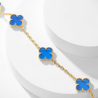 [NOBLE AURA]CLOVER 10 MOTIFS BLUE AGATE NECKLACE
