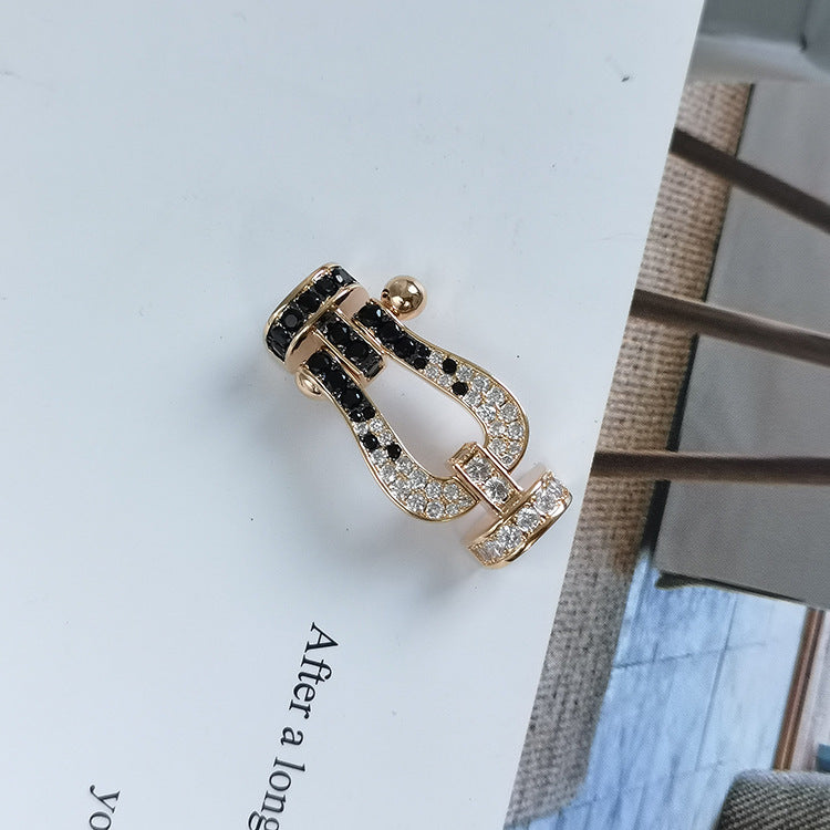 [NOBLE AURA]FORCE LARGE HORSESHOE BLACK WHITE DIAMOND BRACELET SILVER