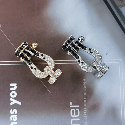 [NOBLE AURA]Pave Gemstone Love &Force Large Horseshoe Diamond Duo Bracelet Stack Set