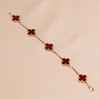 [NOBLE AURA]CLOVER 5 MOTIFS RED AGATE  BRACELET