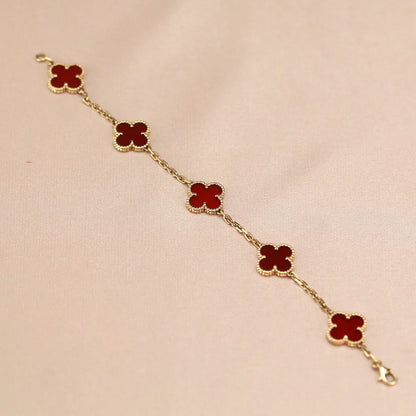 [NOBLE AURA] CLOVER 5 MOTIF RED CORNELIAN BRACELET COLLECTION