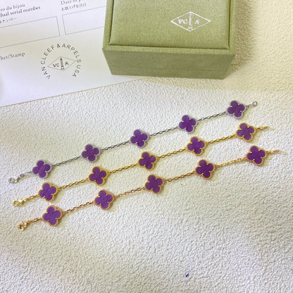 [NOBLE AURA]CLOVER  5 MOTIFS  PURPLE VIOLET BRACELET