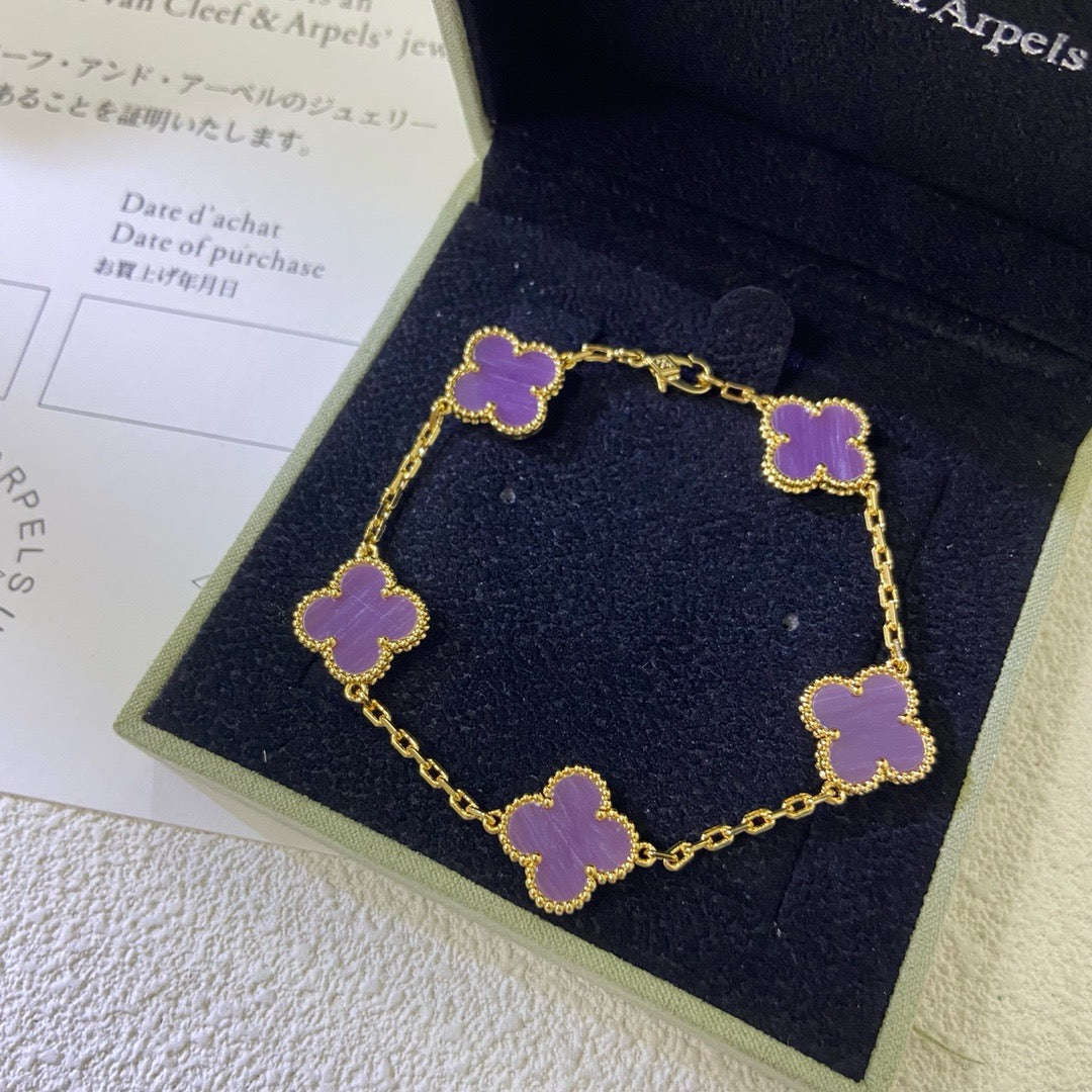 [NOBLE AURA]CLOVER  5 MOTIFS  PURPLE VIOLET BRACELET