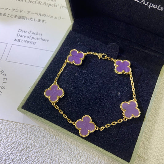 [NOBLE AURA]CLOVER  5 MOTIFS  PURPLE VIOLET BRACELET