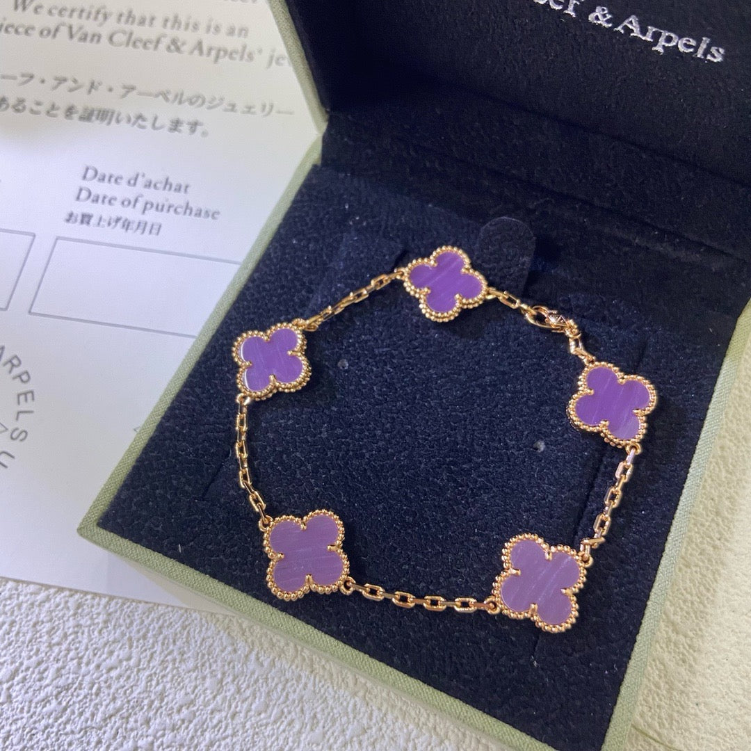 [NOBLE AURA]CLOVER  5 MOTIFS  PURPLE VIOLET BRACELET