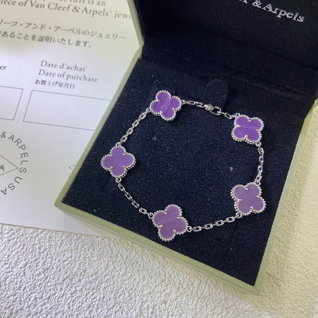[NOBLE AURA]CLOVER  5 MOTIFS  PURPLE VIOLET BRACELET