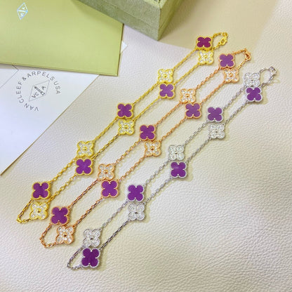 [NOBLE AURA]CLOVER 10 MOTIFS  PURPLE VIOLET DIAMOND NECKLACE