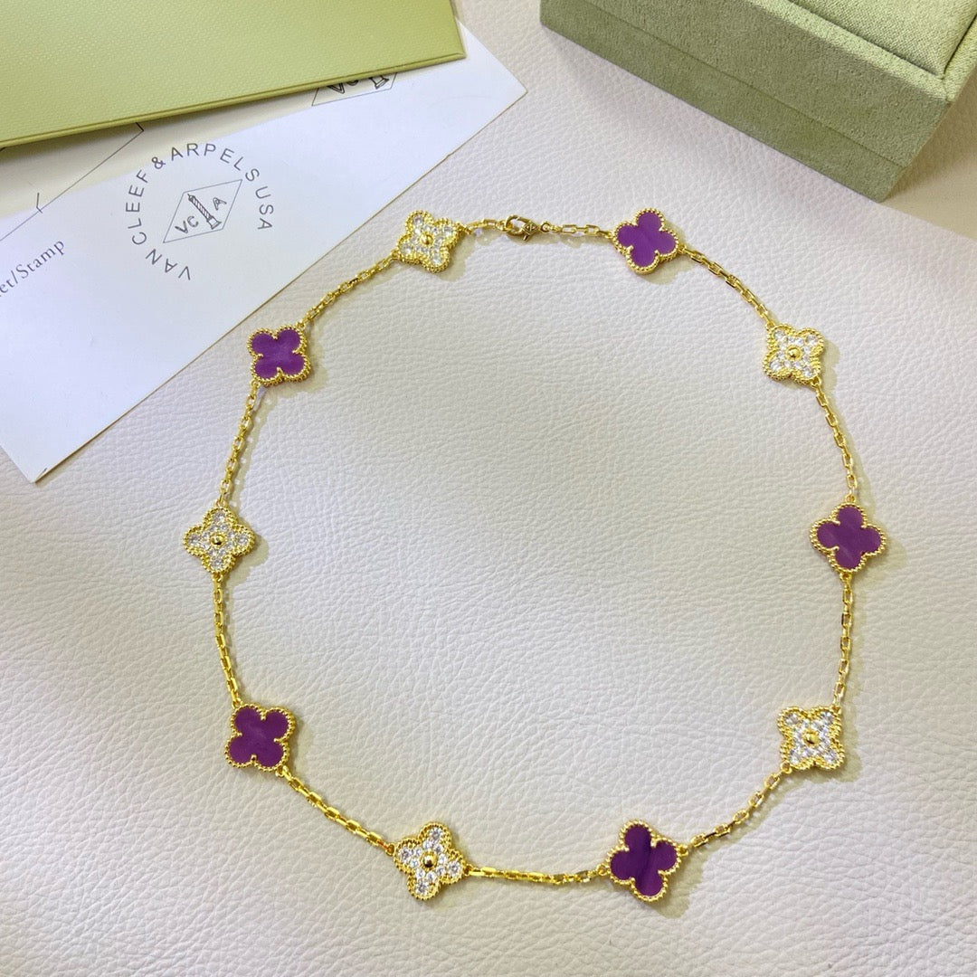 [NOBLE AURA]CLOVER 10 MOTIFS  PURPLE VIOLET DIAMOND NECKLACE