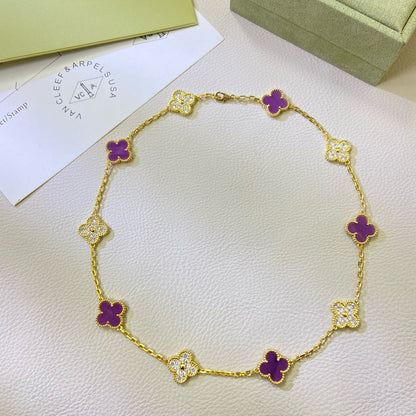 [NOBLE AURA]CLOVER 10 MOTIFS  PURPLE VIOLET DIAMOND NECKLACE