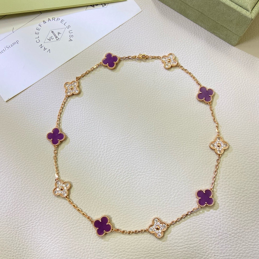 [NOBLE AURA]CLOVER 10 MOTIFS  PURPLE VIOLET DIAMOND NECKLACE