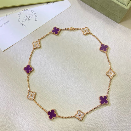 [NOBLE AURA]CLOVER 10 MOTIFS  PURPLE VIOLET DIAMOND NECKLACE