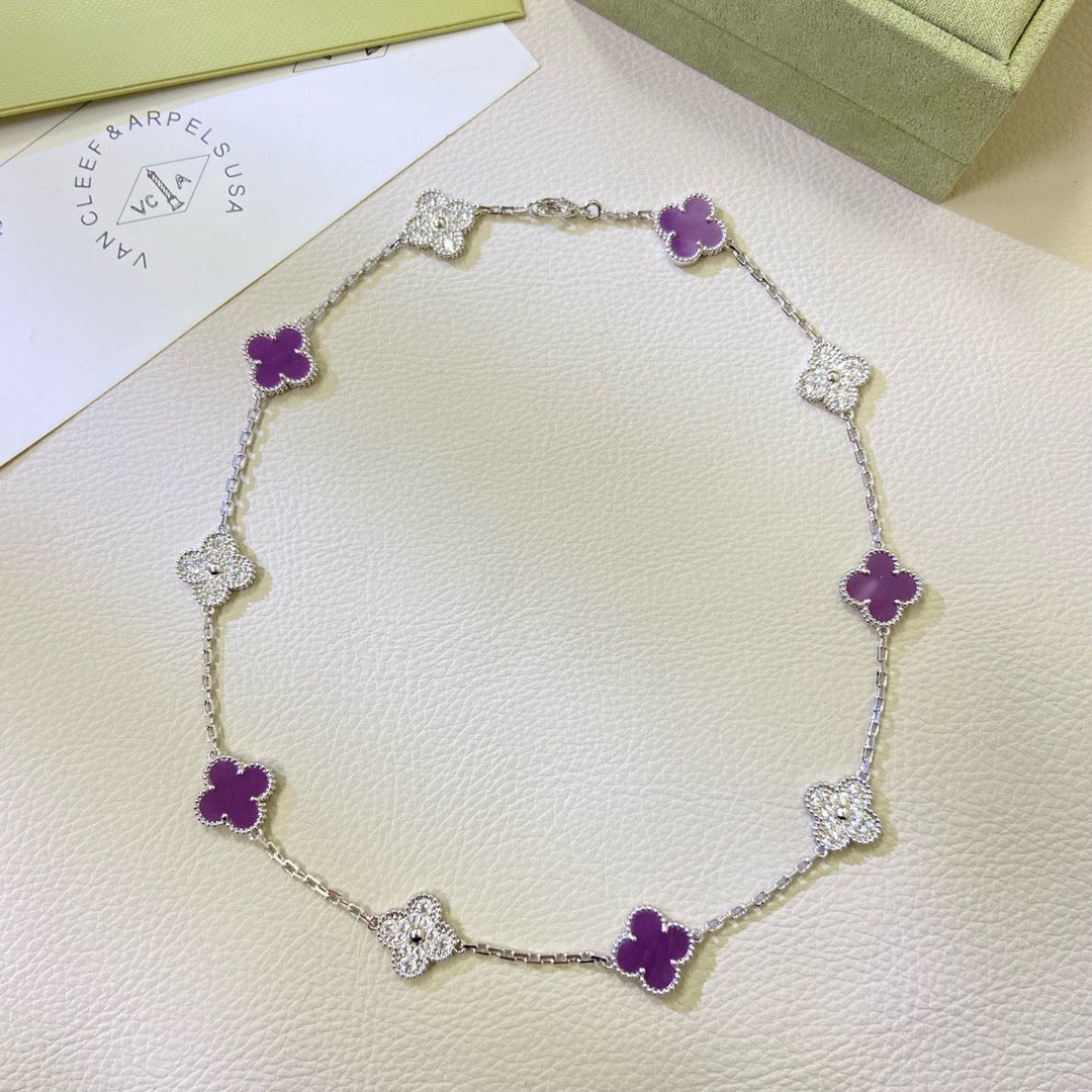 [NOBLE AURA]CLOVER 10 MOTIFS  PURPLE VIOLET DIAMOND NECKLACE