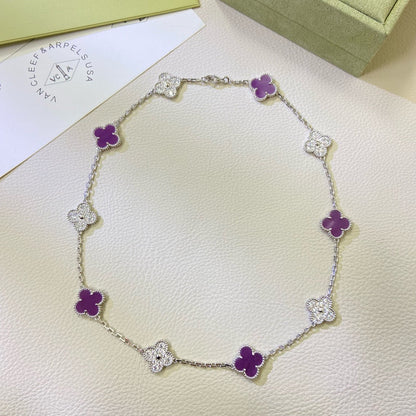 [NOBLE AURA]CLOVER 10 MOTIFS  PURPLE VIOLET DIAMOND NECKLACE