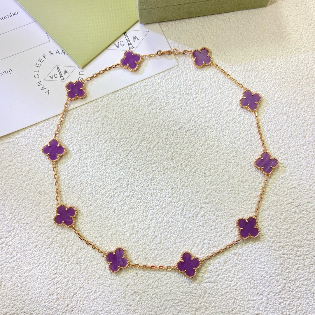 [NOBLE AURA]CLOVER 10 MOTIFS  PURPLE VIOLET  NECKLACE