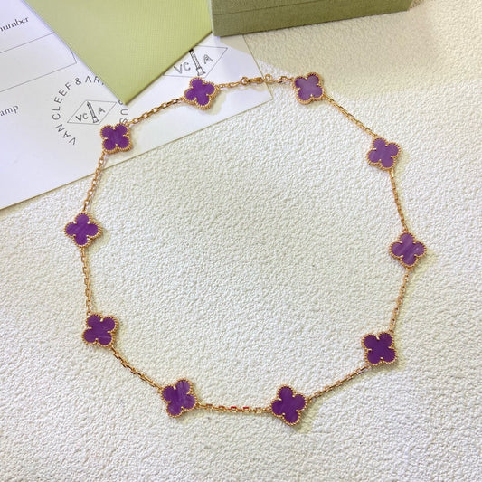 [NOBLE AURA]CLOVER 10 MOTIFS  PURPLE VIOLET  NECKLACE
