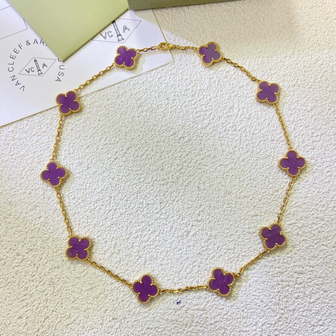 [NOBLE AURA]CLOVER 10 MOTIFS  PURPLE VIOLET  NECKLACE