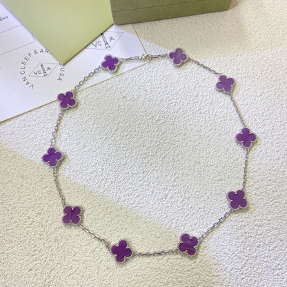 [NOBLE AURA]CLOVER 10 MOTIFS  PURPLE VIOLET  NECKLACE
