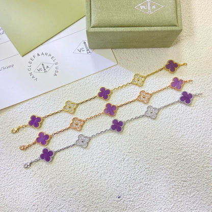 [NOBLE AURA]CLOVER  5 MOTIFS  PURPLE VIOLET DIAMOND BRACELET
