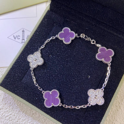 [NOBLE AURA]CLOVER  5 MOTIFS  PURPLE VIOLET DIAMOND BRACELET