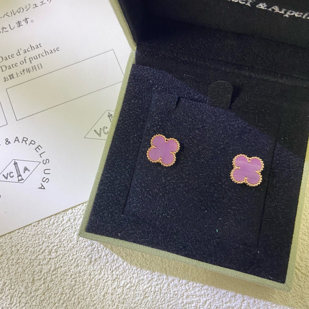 [NOBLE AURA]CLOVER MINI 9.5MM  PURPLE VIOLET EARRINGS