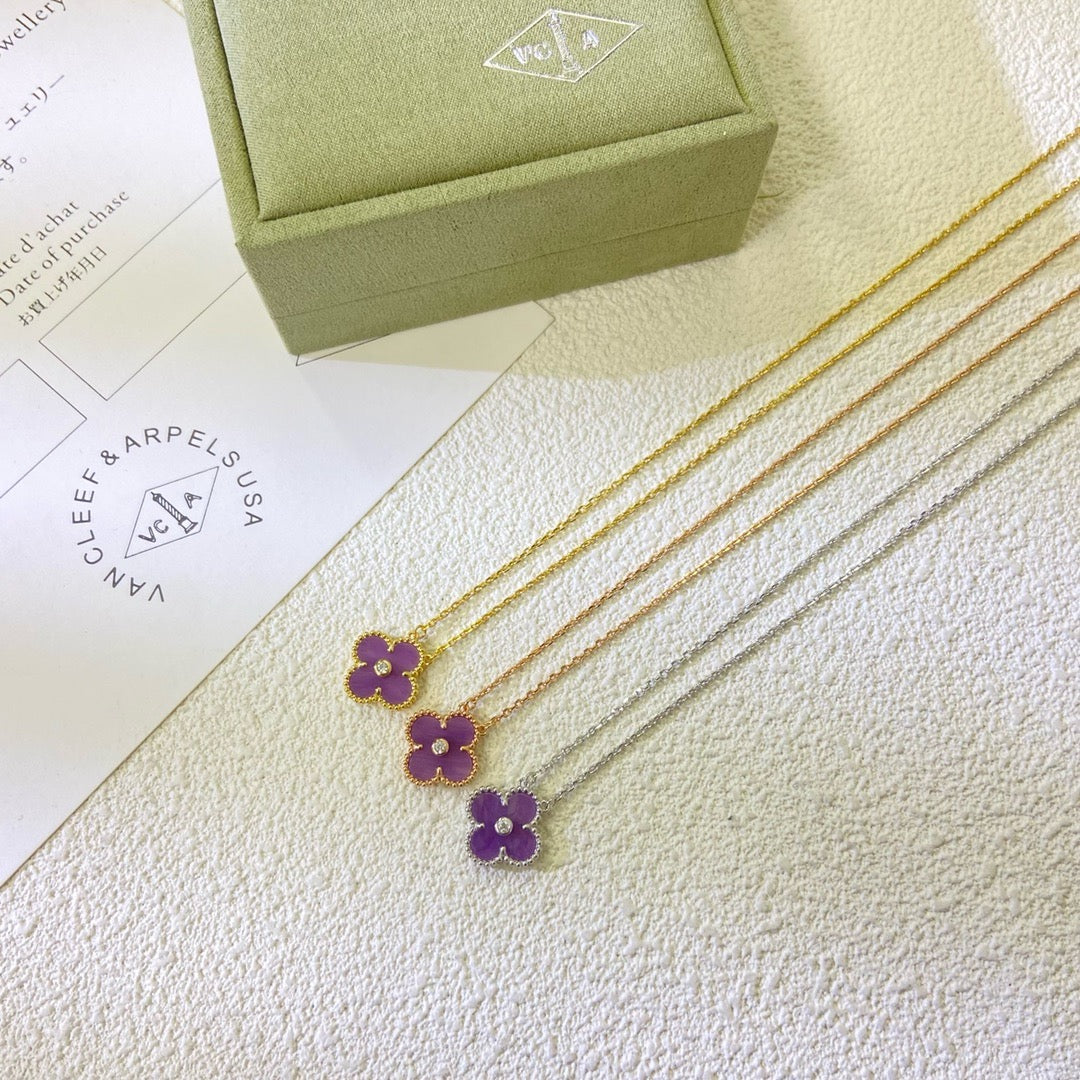 [NOBLE AURA]CLOVER 15MM DIAMOND  PURPLE VIOLET NECKLACE