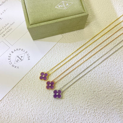 [NOBLE AURA]CLOVER 15MM DIAMOND  PURPLE VIOLET NECKLACE