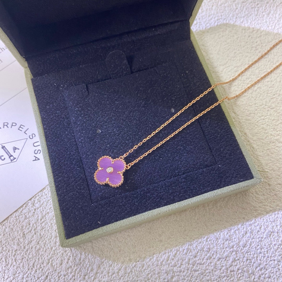 [NOBLE AURA]CLOVER 15MM DIAMOND  PURPLE VIOLET NECKLACE