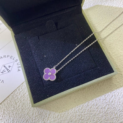 [NOBLE AURA]CLOVER 15MM DIAMOND  PURPLE VIOLET NECKLACE