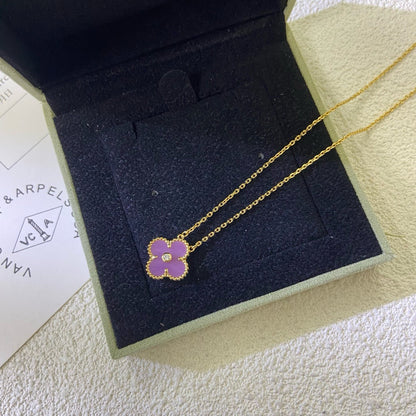 [NOBLE AURA]CLOVER 15MM DIAMOND  PURPLE VIOLET NECKLACE