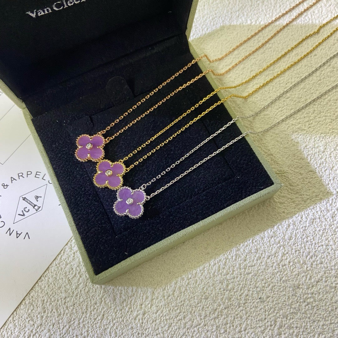 [NOBLE AURA]CLOVER 15MM DIAMOND  PURPLE VIOLET NECKLACE