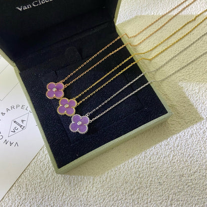 [NOBLE AURA]CLOVER 15MM DIAMOND  PURPLE VIOLET NECKLACE