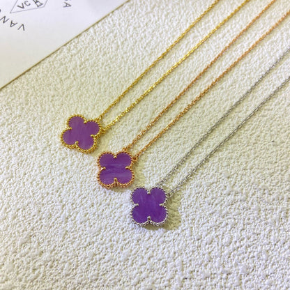 [NOBLE AURA]CLOVER 15MM  PURPLE VIOLET NECKLACE