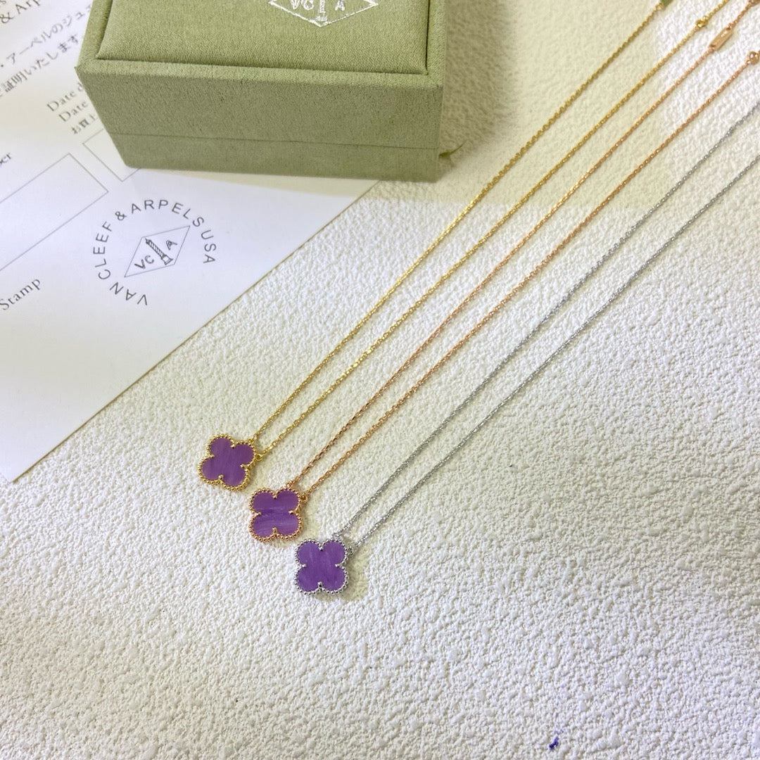 [NOBLE AURA]CLOVER 15MM  PURPLE VIOLET NECKLACE
