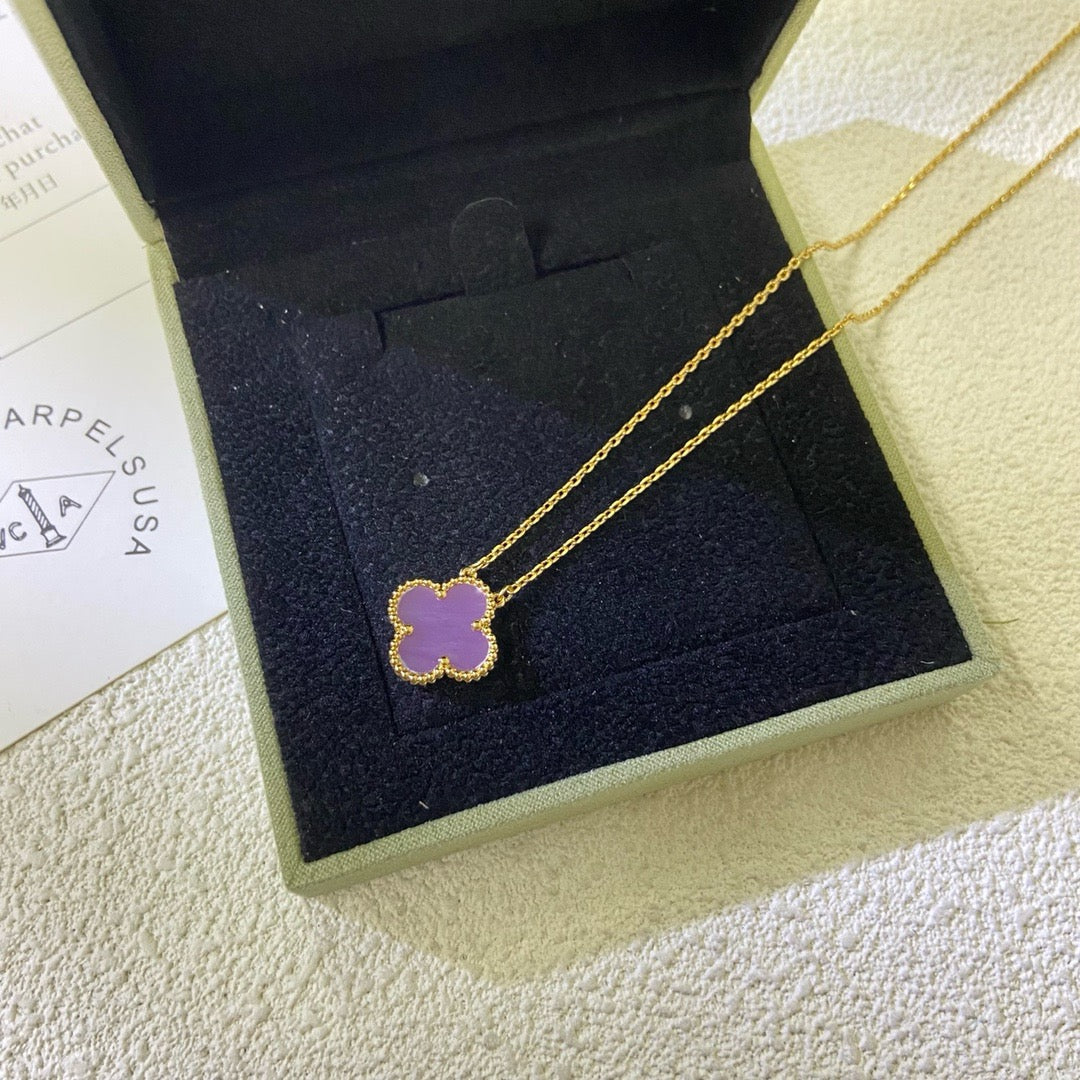 [NOBLE AURA]CLOVER 15MM  PURPLE VIOLET NECKLACE