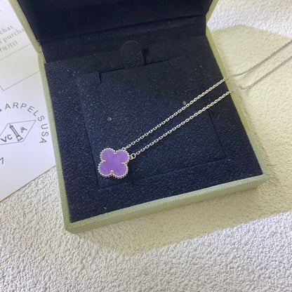 [NOBLE AURA]CLOVER 15MM  PURPLE VIOLET NECKLACE